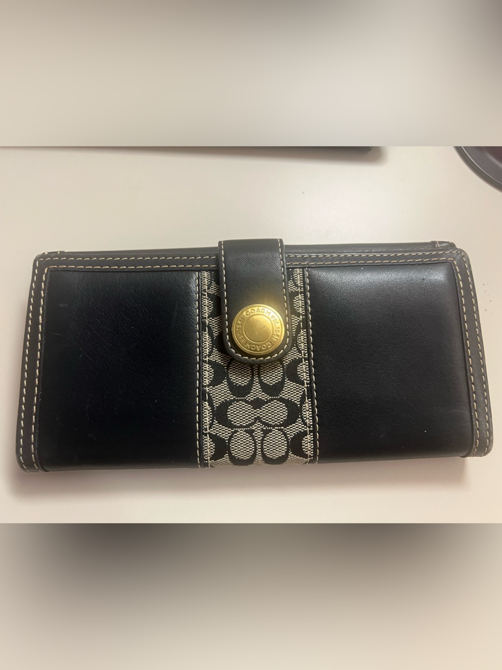 Coach Black Signature Canvas & Leather Snap Wallet with Gold Hardware